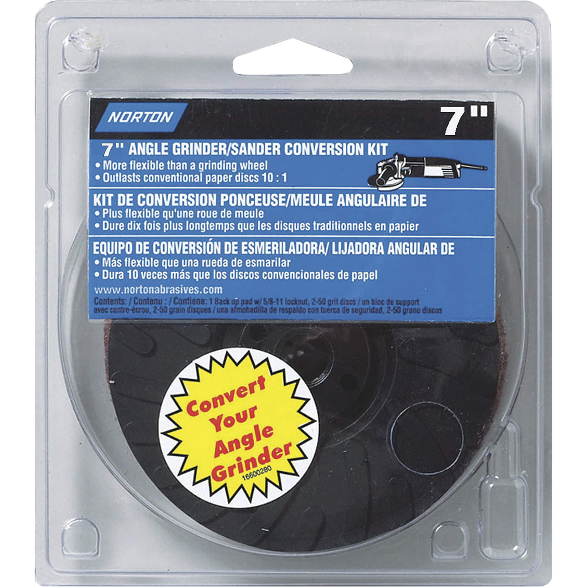 Norton Angle Grinder to Sander Conversion Disc Kit, 7in. Dia, 50 Grit